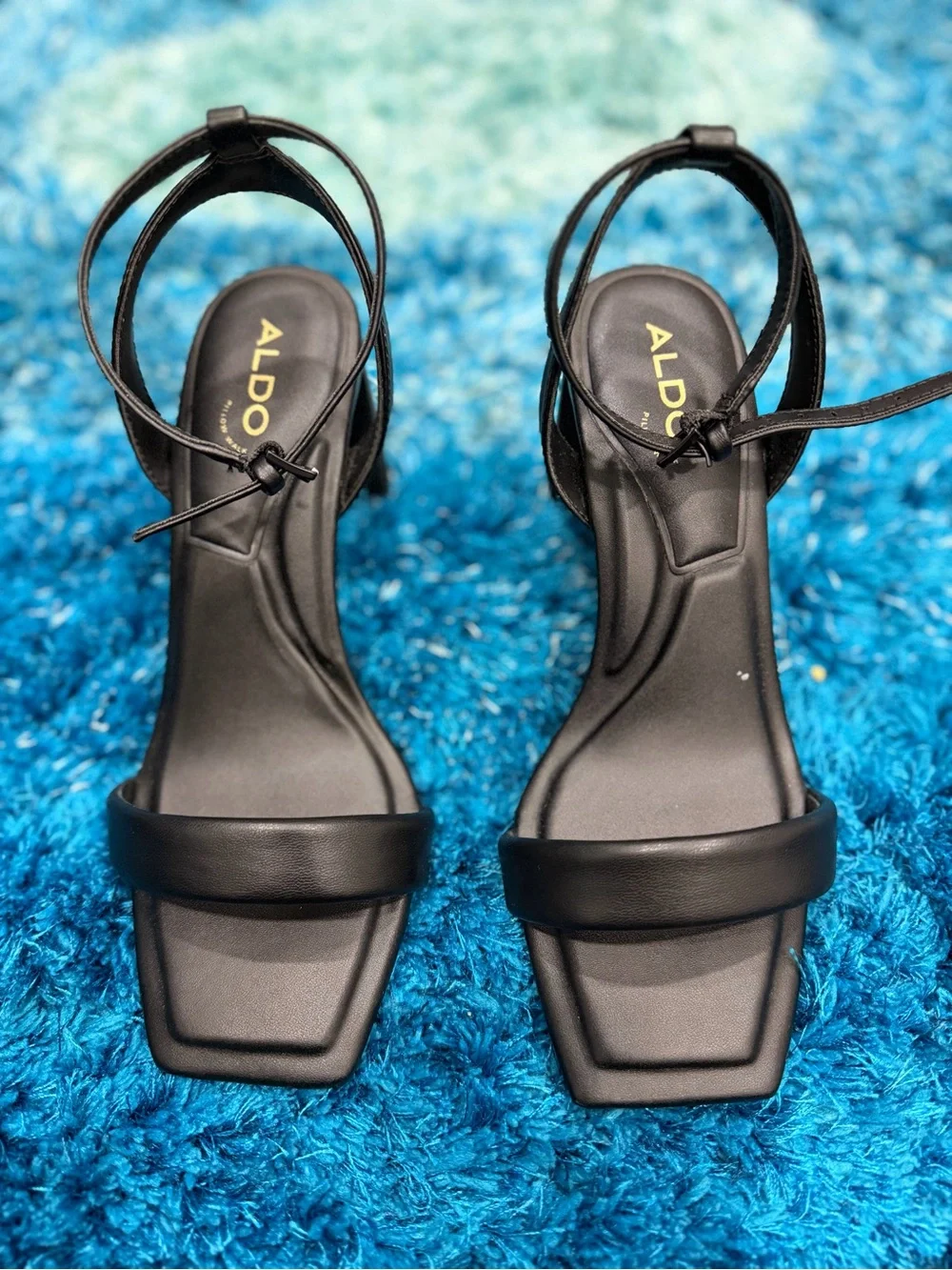 Aldo Black Strappy Square-Toe Block Heel Sandals